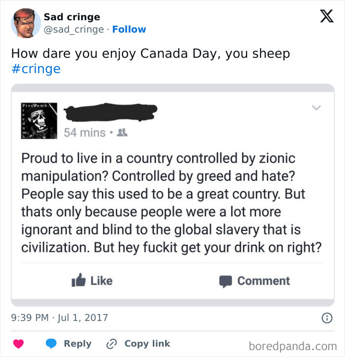A cringy Facebook post about Canada Day, incredibly sad and cringy.