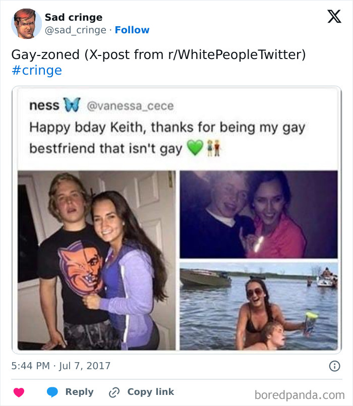 A cringe social media post showing a girl wishing her gay best friend a happy birthday with pictures.
