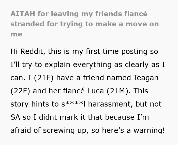 Reddit post about fiancés stranded for making a move Reddit post about fiancés stranded for making a move