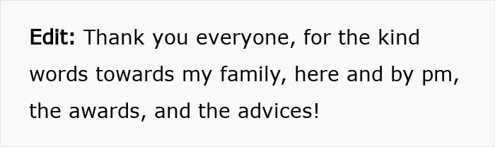 Text thanking everyone for kind words towards family and awards