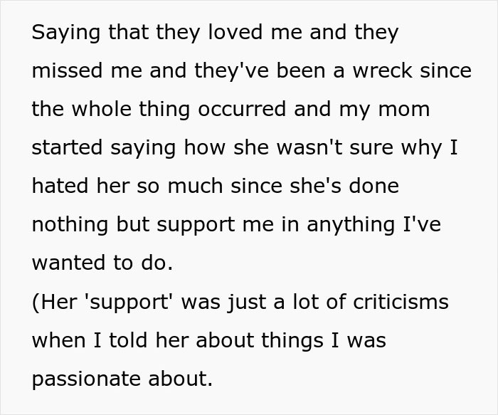 A woman is told to leave home after refusing to follow one rule; her mom expresses love and regret, despite past criticisms.