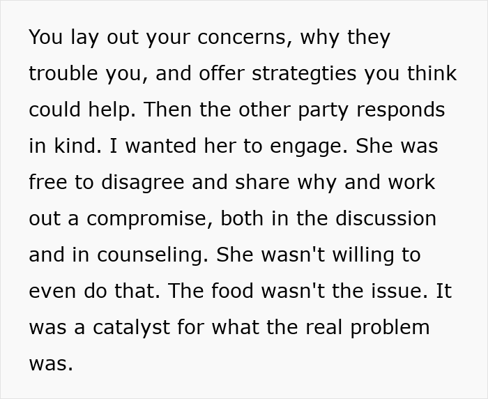 A screenshot of text describing communication breakdown in a picky eater girlfriend relationship. A screenshot of text describing communication breakdown in a picky eater girlfriend relationship.