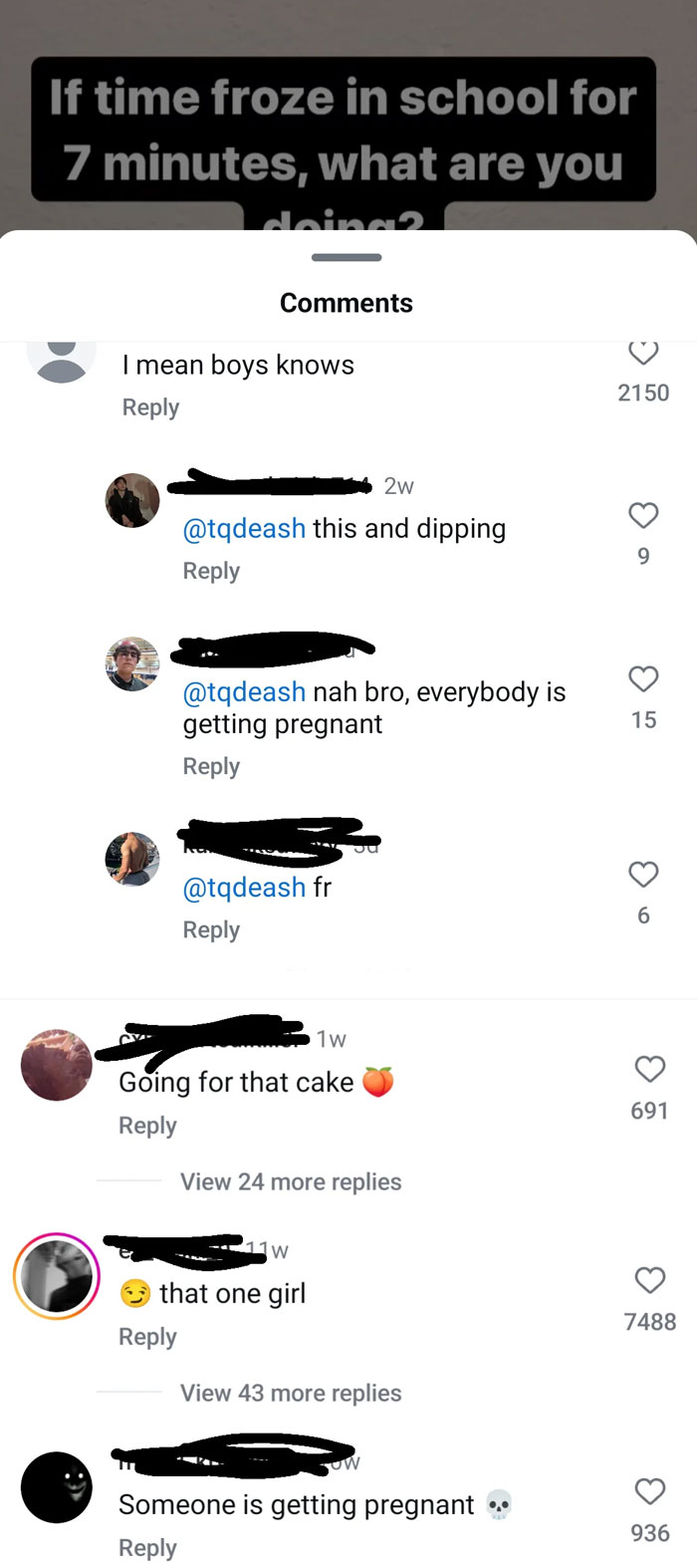 Comments on social media discussing school time freeze and getting pregnant