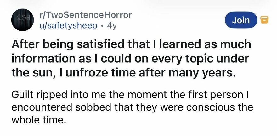 Short spine-chilling story about learning knowledge and unfroze time with a haunting outcome