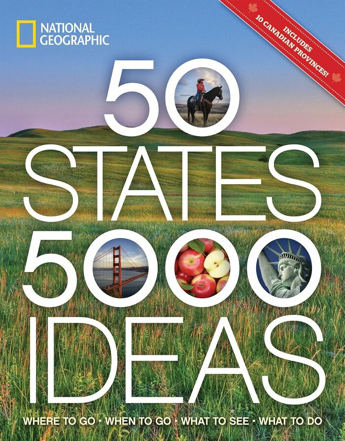National Geographic book cover for 50 states travel ideas with scenic background