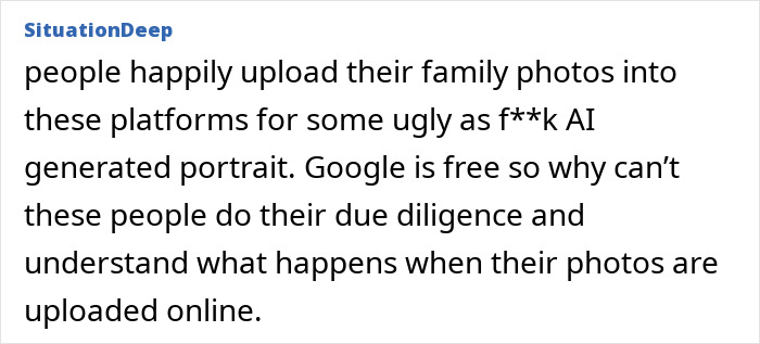 Man traumatized after discovering old classmate using fake photos to pretend they have a family: an online comment suggesting that people upload their family photos into platforms for some AI-generated portrait. Google is free, so why can't these people do their due diligence and understand what happens when their photos are uploaded online. Man traumatized after discovering old classmate using fake photos to pretend they have a family: an online comment suggesting that people upload their family photos into platforms for some AI-generated portrait. Google is free, so why can't these people do their due diligence and understand what happens when their photos are uploaded online.