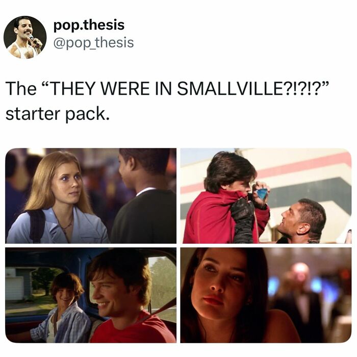 Pop culture post: A collage showing famous actors who appeared in Smallville, a popular TV show.