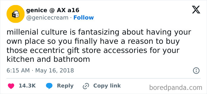Millennial culture fantasizing about having own place to buy unique accessories