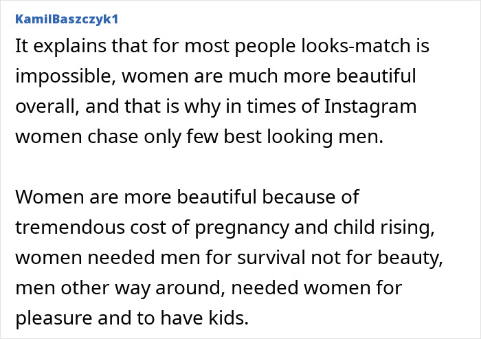 Comment explaining women's beauty related to pregnancy and survival Comment explaining women's beauty related to pregnancy and survival