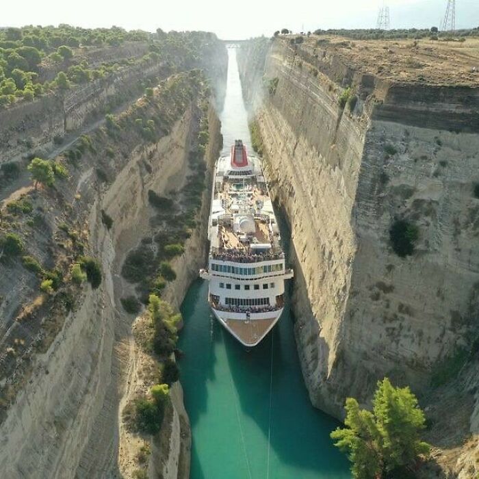 Cruise Ship Makes A Tight Squeeze In The Corinth Canal