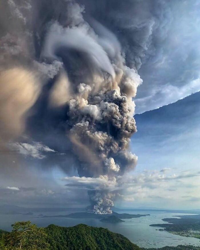 Smoke From The Taal Volcano Mixing With The Clouds In Batangas, Philippines