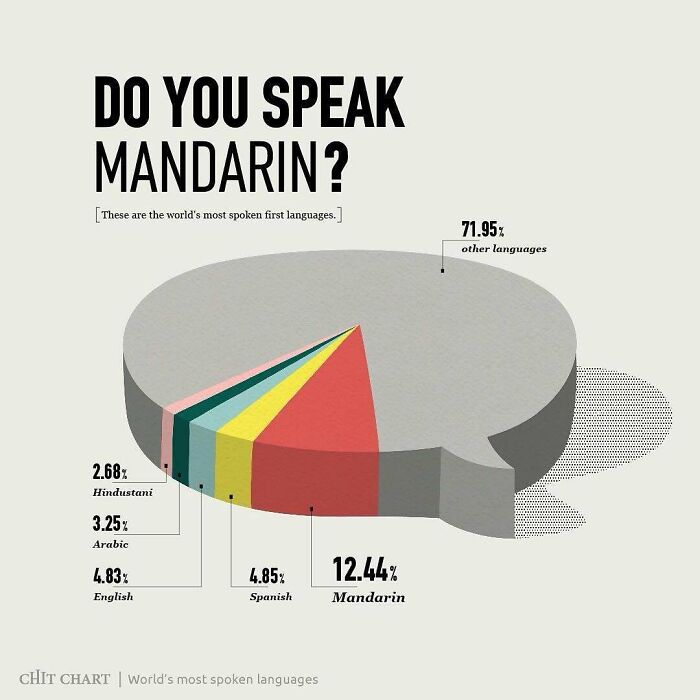 A pie chart illustrating the world's most spoken first languages, helping viewers to decide faster.