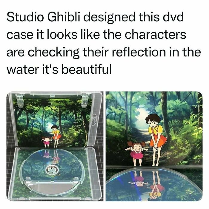 Studio Ghibli DVD case design showing characters reflected on the disc like water reflection