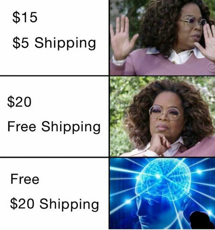 Funny meme about shipping costs with Oprah Winfrey