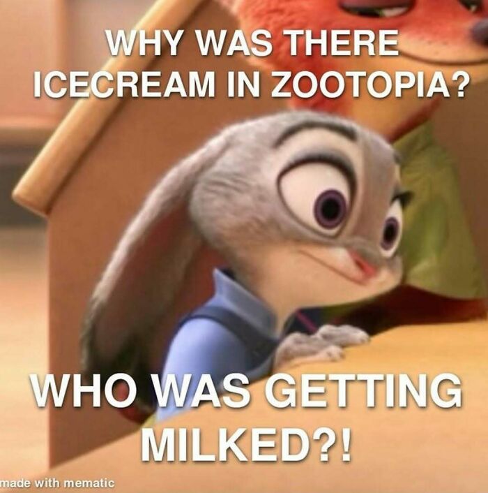 Silly meme joke about ice cream in Zootopia and milking
