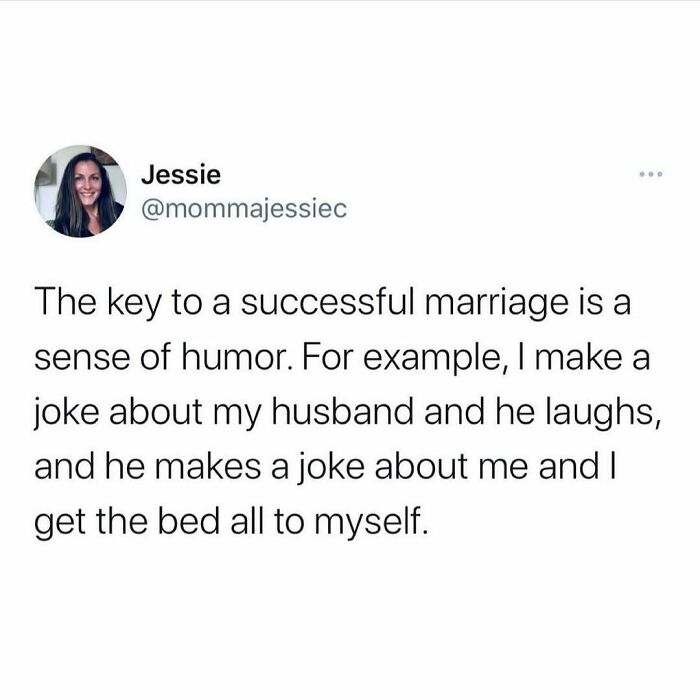 Quote meme about humor being key to successful marriage with jokes between husband and wife