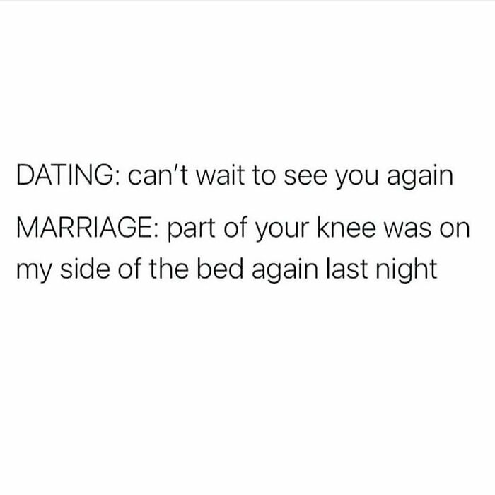 Funny husband and wife meme about dating vs marriage bed space