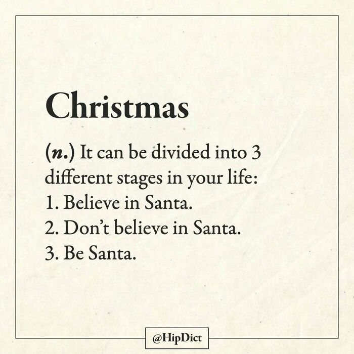 Christmas definition with three life stages about believing or being Santa
