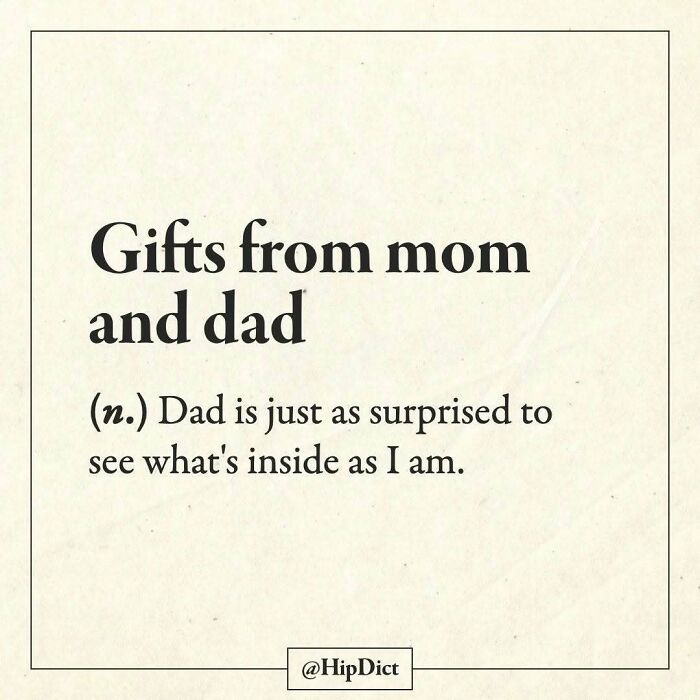 Gifts from mom and dad defined as mutual surprise seeing what's inside