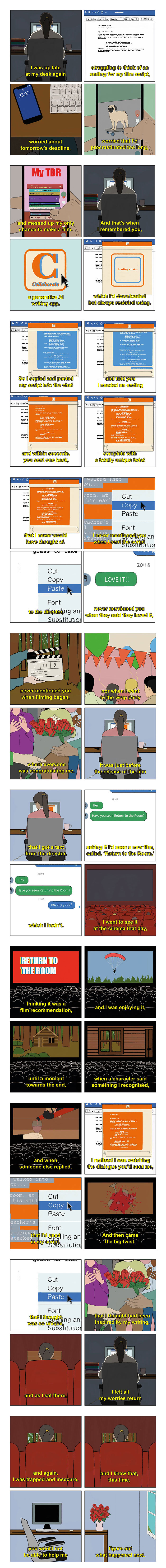 Jordan Bolton comic capturing a person's human experience with technology, showing big feelings in everyday moments.