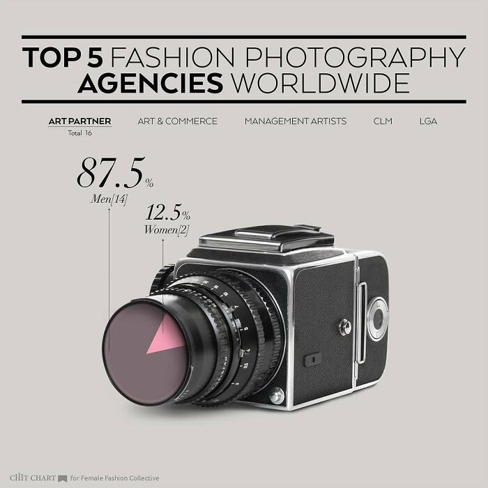 Chart detailing top fashion photography agencies and gender representation, aids in understanding industry trends to decide faster.