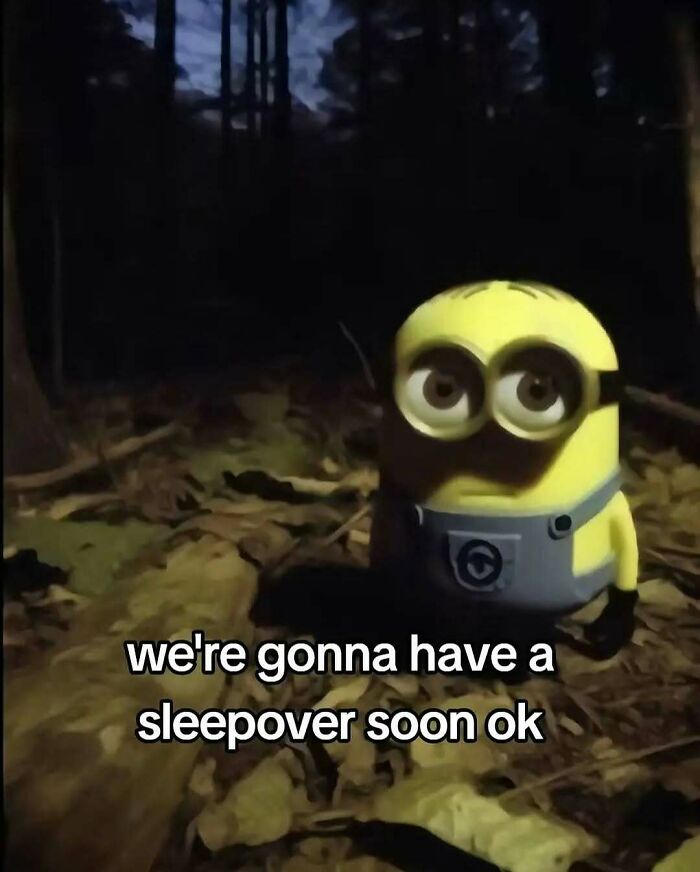 Minion character meme about having a sleepover soon