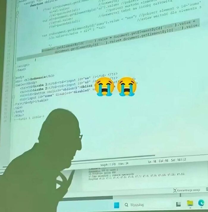 Silhouette of person with code and crying emojis random sense of humor