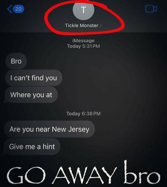 Text message conversation with humor about hiding in New Jersey