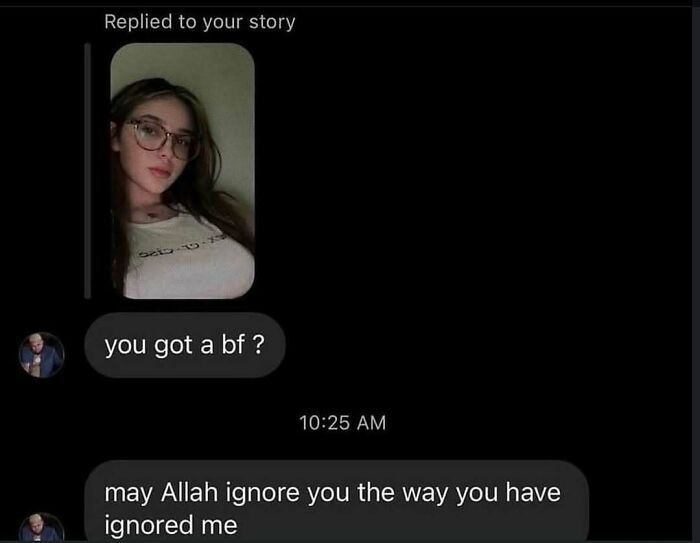 Screenshot of direct message with girl and funny reply about ignoring conversation