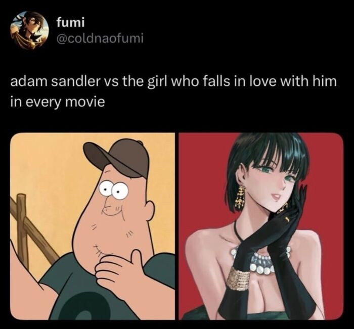 Cartoon and anime version of Adam Sandler and a girl in love in movies