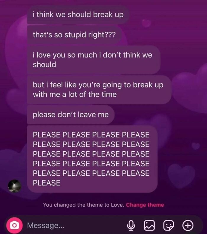 Hilarious text exchange from a person begging not to break up, demonstrating some people have no filter.