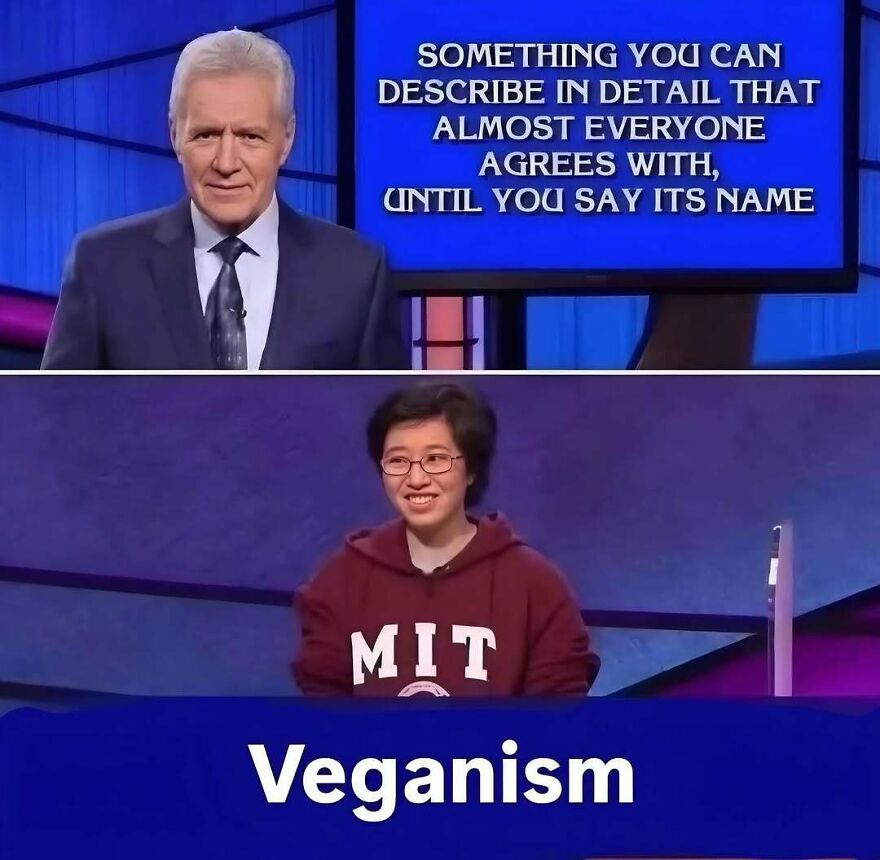 Jeopardy contestant answers veganism as controversial topic vegan meme