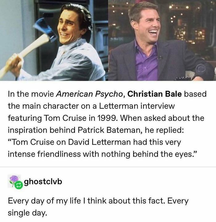 Christian Bale based American Psycho character on Tom Cruise's 1999 interview