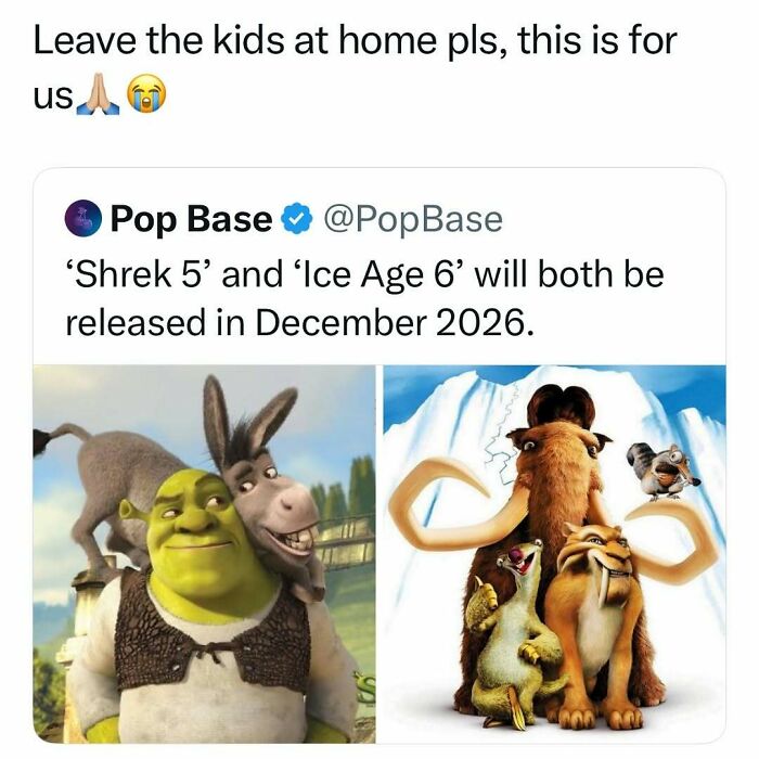 Announcement of Shrek 5 and Ice Age 6 movie releases in December 2026