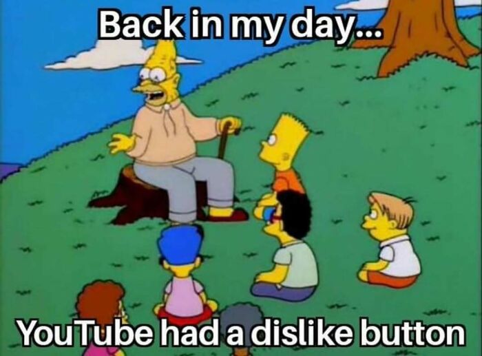 Simpsons cartoon nostalgic meme about YouTube dislike button in childhood