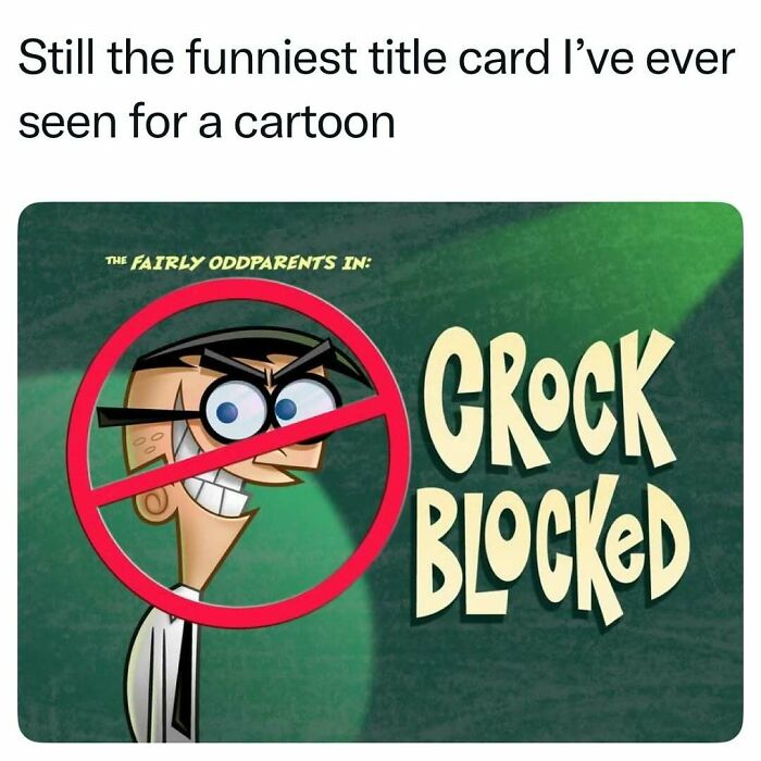 Funny cartoon title card from The Fairly OddParents called Crock Blocked