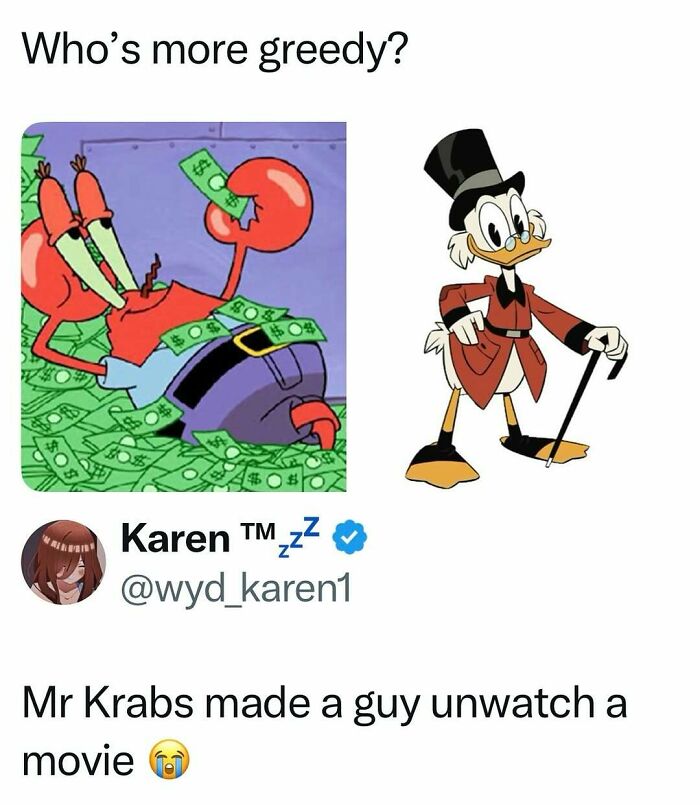Nostalgic 1990s and 2000s cartoon characters Mr Krabs and Scrooge McDuck money meme