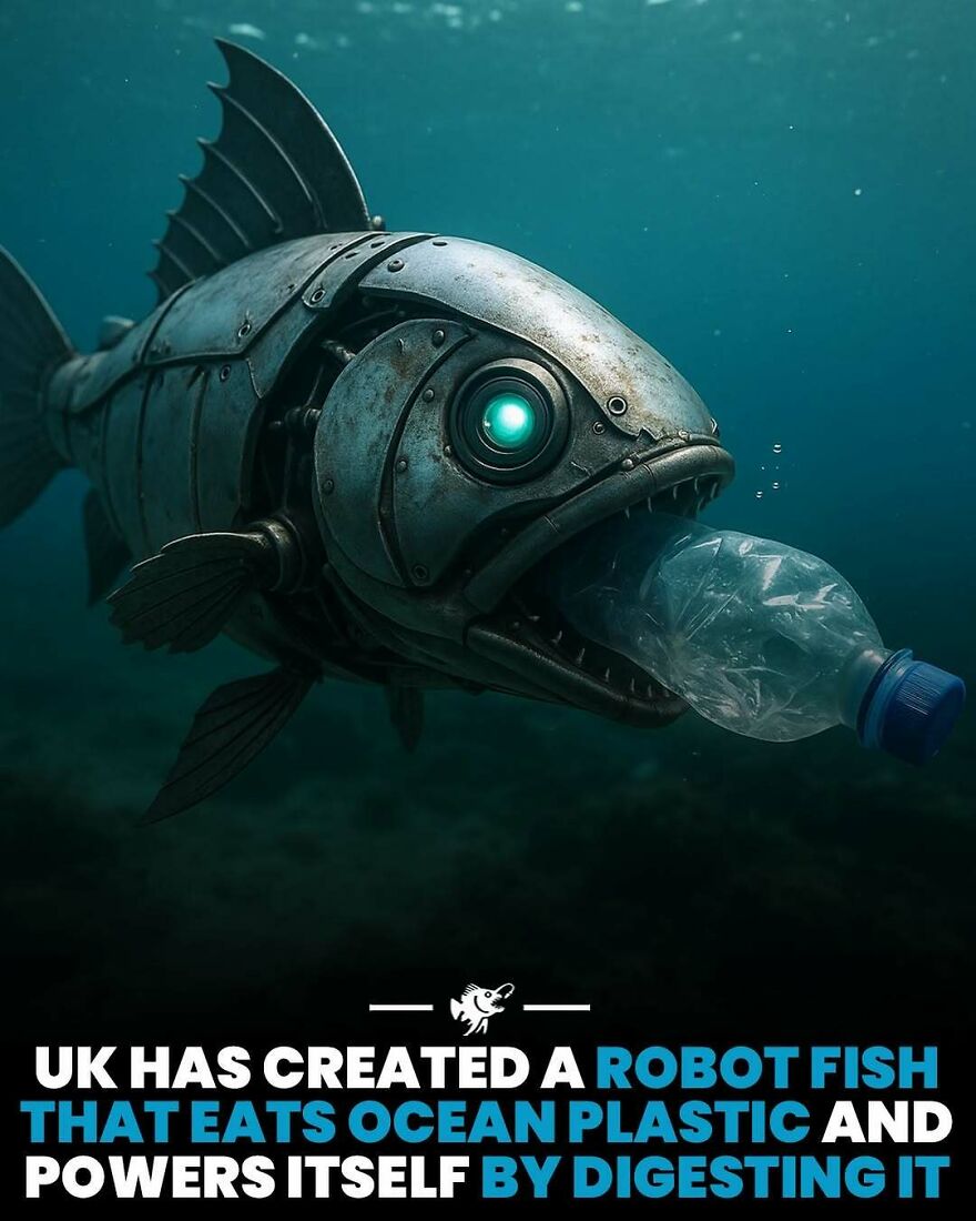 UK robot fish eats and digests ocean plastic pollution