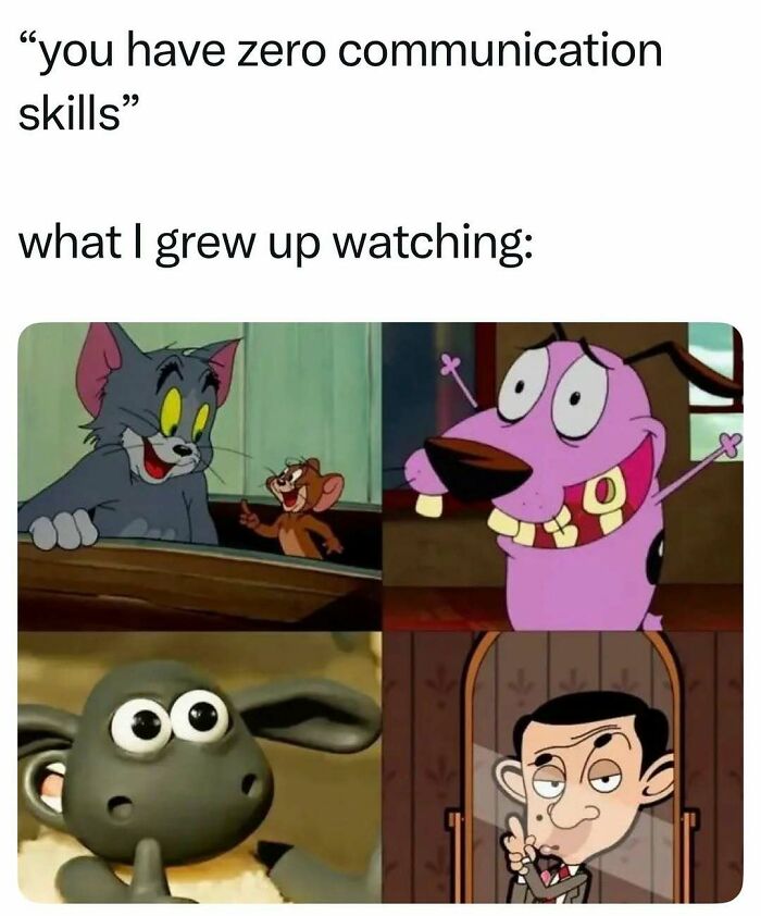 Nostalgic 1990s and 2000s cartoon characters communication skills meme