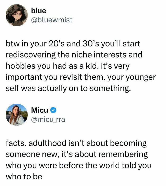 Rediscover childhood hobbies advice on nostalgia and adulthood from social media posts