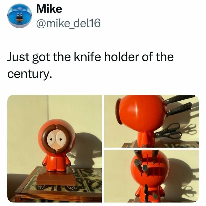 Novelty cartoon knife holder inspired by South Park character Kenny