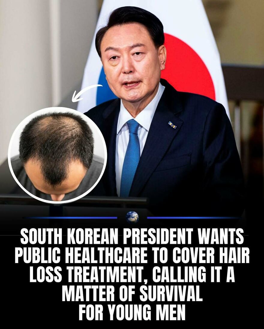South Korean President and a close-up of a receding hairline, discussing humanity and our planet with healthcare.