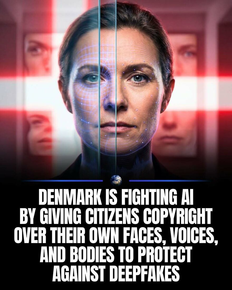 Image shows a woman's face with a digital overlay, representing AI. This post is about humanity and our planet.