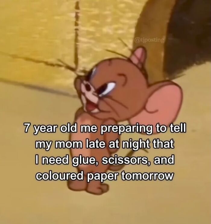 Jerry preparing to ask for glue scissors and colored paper nostalgia meme