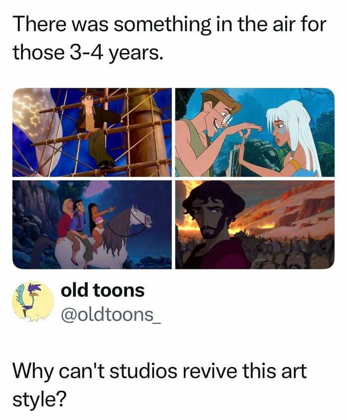 Collage of classic animated movies questioning revival of old animation styles.