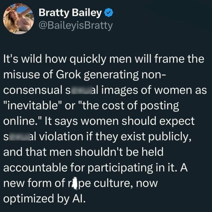 Feminist tweet about AI misuse generating non-consensual s****l images of women