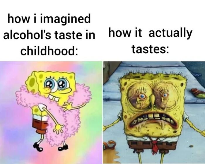 Childhood alcohol taste imagined vs actual funny SpongeBob meme