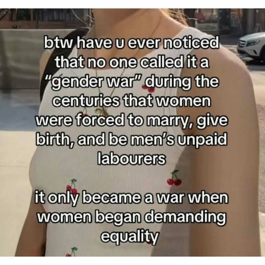 Feminist post discussing gender war and women's historical unpaid labor