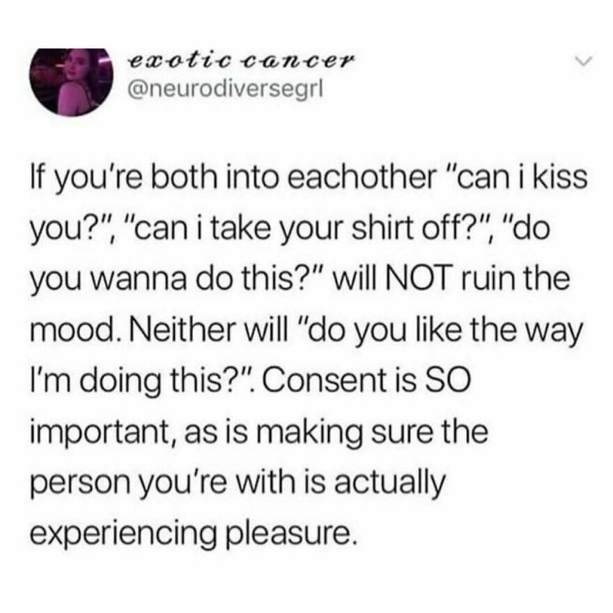 Feminist post stressing importance of consent and pleasure in intimate moments