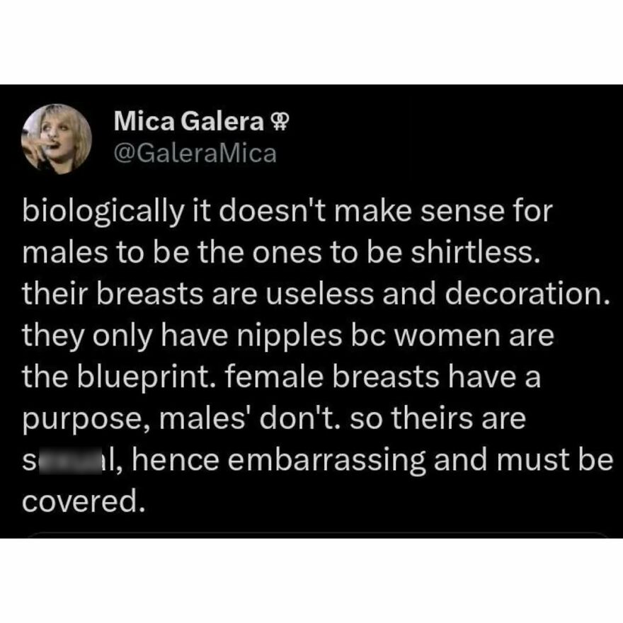 Feminist tweet on biological reasons why male breasts differ from female breasts